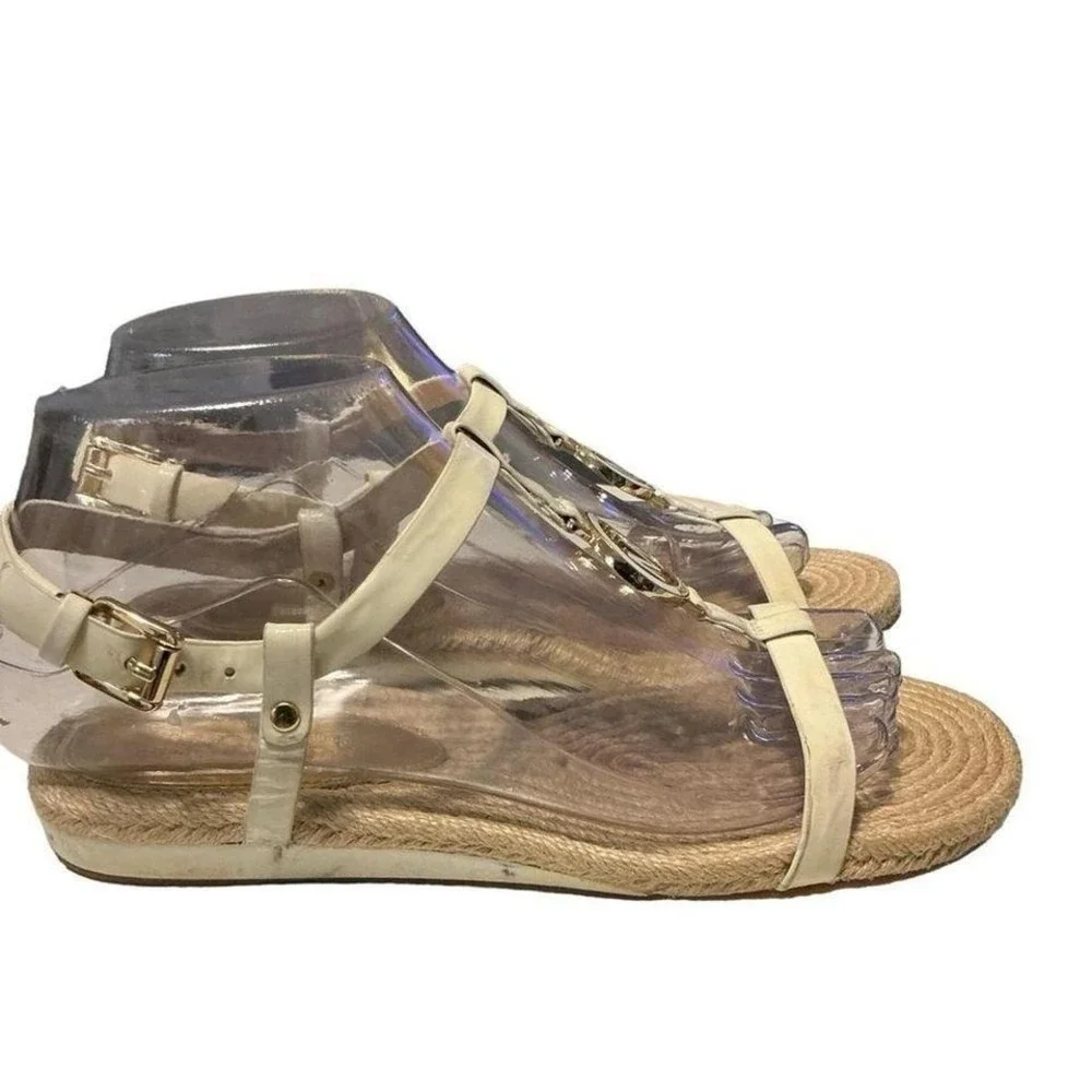 MICHAEL KORS HOPE‎ WHITE PATENT MK LOGO ESPADRILLE SANDALS SIZE 6.5